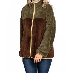 NEW COTTON BLEU stretch fleece zip-up jacket in olive/brown